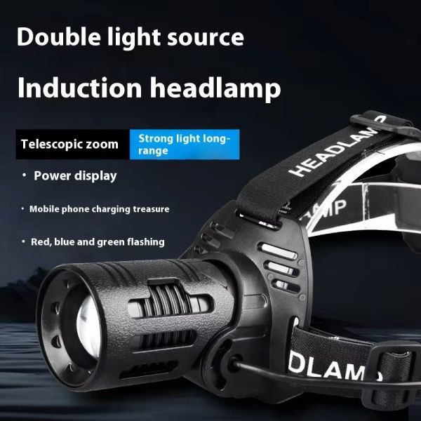 Ліхтар налобний CARBON BL-2322-TG+3LED(White+Red+Blue+Green), Motion Sensor, 3x18650