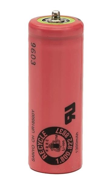 Акумулятор 18500 Li-Ion Sanyo UR18500Y 2pins для бритв Braun, 1300mAh, 2.6A, 4.2/3.7/2.75V, Red