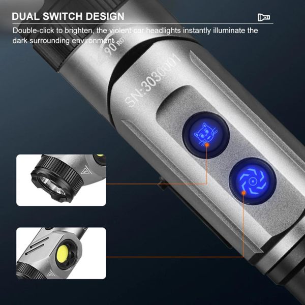 Тактический фонарь YEMAO YM-F303X, 1600LM, аккумуляторы 2x21700 (2x5000 mAh), поворотная голова