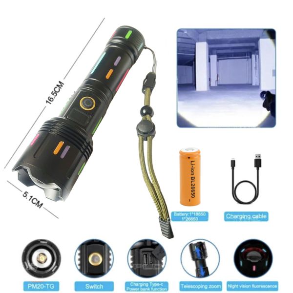 Ліхтар NIGHT VISION FLUORESCENCE G25 WHITE LASER LED PM30-TG, 1х26650/3xAAA, Power Bank, ЗУ Type-C, Zoom