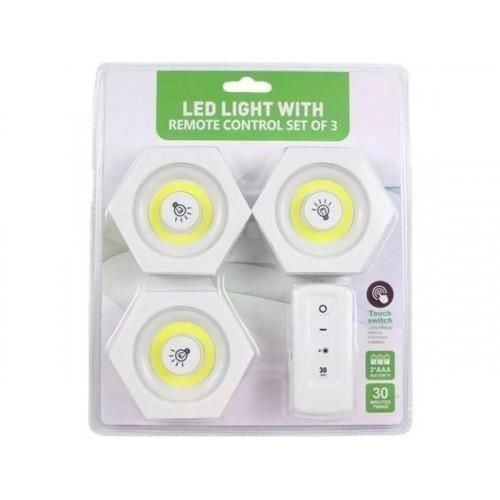  LED подсветка BL-1010-3+1COB, набор из трех лам с пультом и таймером, 3xAAA/2xAAA
