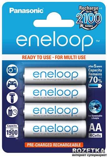 Акумулятори Panasonic eneloop AA 1900 мАч Ni-MH 4 шт (BK-3MCCE/4BE) Оригінал