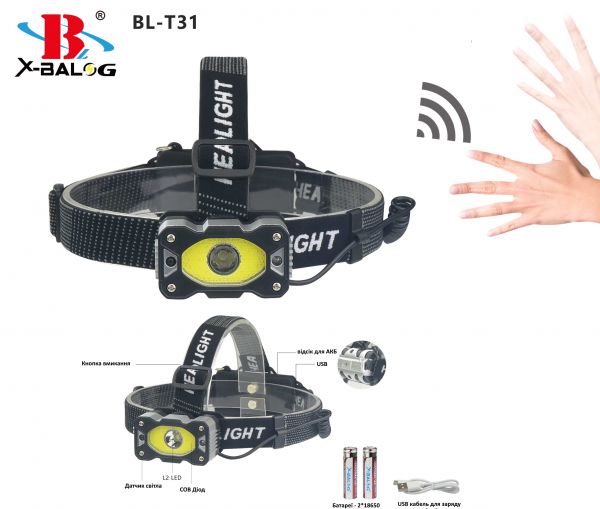 Ліхтарик налобний BL-T31 COB Sensor