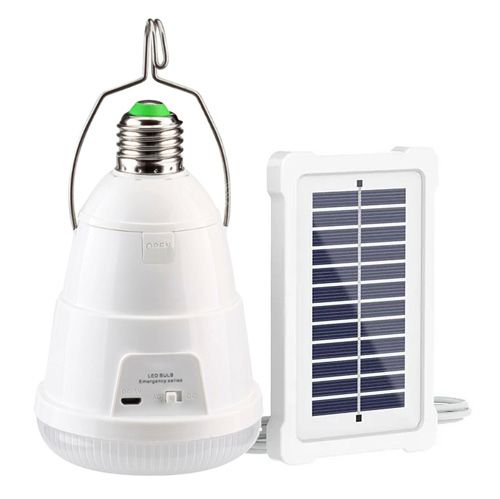 Світлодіодна LED лампочка з акумулятором FA-3630, 28W, E27, 2x18650, сонячна панель, гачок, ЗУ microUSB