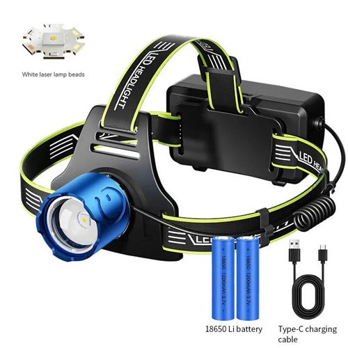 Фонарь налобный PLD-A28-PM10-TG, 6000Lux, 2x18650, power bank, IPX 7, индикация заряда, ЗУ Type-C, zoom