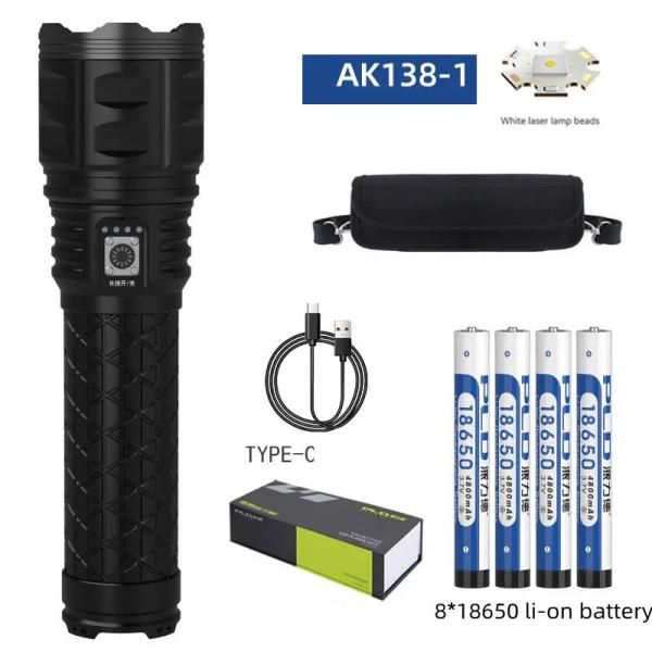 Фонарь Police AK138-1 WHITE LASER LED PM60-TG, 8х18650, power bank, чехол, индикация заряда, ЗУ Type-C, zoom, Box