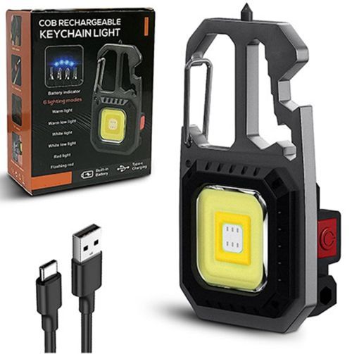 Ліхтар брелок KL-535/5138-COB ULTRA(white+yellow+red), multitool, Li-Ion акум., магніт, карабін, вукрутка, Type-C 