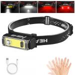 Фонарик налобный BL-T124-ХРЕ+COB(White+Red), датчик движения