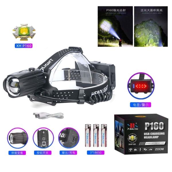 Фонарь налобный BL-T35-P160, 3x18650, Power Bank, ЗУ Type-C, zoom