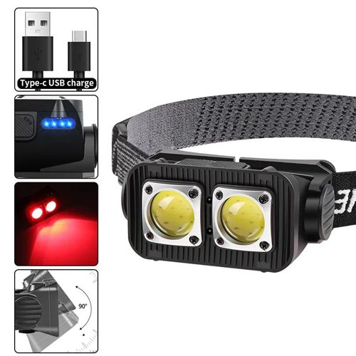 Фонарь налобный K372-2COB(white+red), Motion Sensor, Li-Ion аккум., индикация заряда, ЗУ Type-C