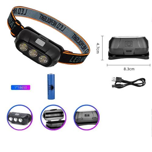 Фонарь налобный Police KX-214-3LED, 1x18650, ЗУ Type-C, Box