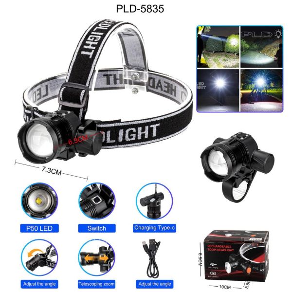 Фонарь налобный PLD-5835-P50, велокрепление