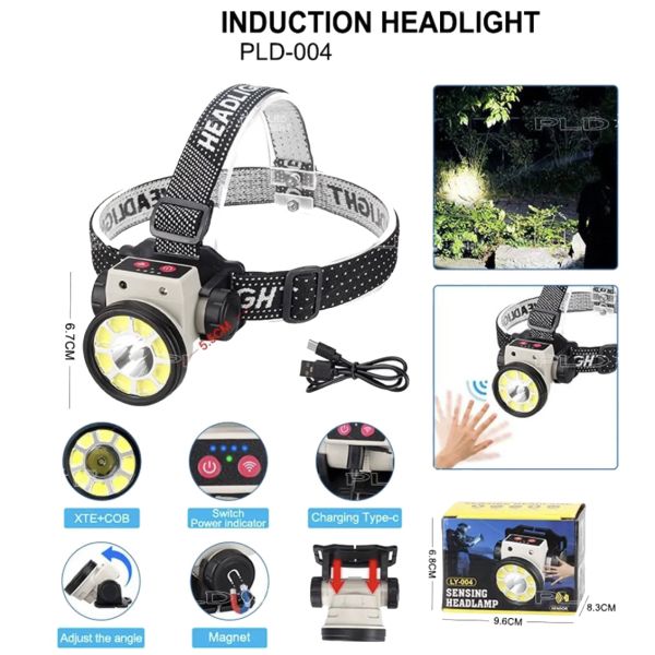 Ліхтар налобний PLD-LY004-XPE+COB, Motion Sensor, Li-Ion акумулятор, індикація заряду, магніт, ЗУ Type-C — фото 2