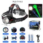 Фонарь налобный PLD-T115-2PM10-TG(white+green)