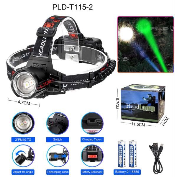 Ліхтар налобний PLD-T115-2PM10-TG(white+green)