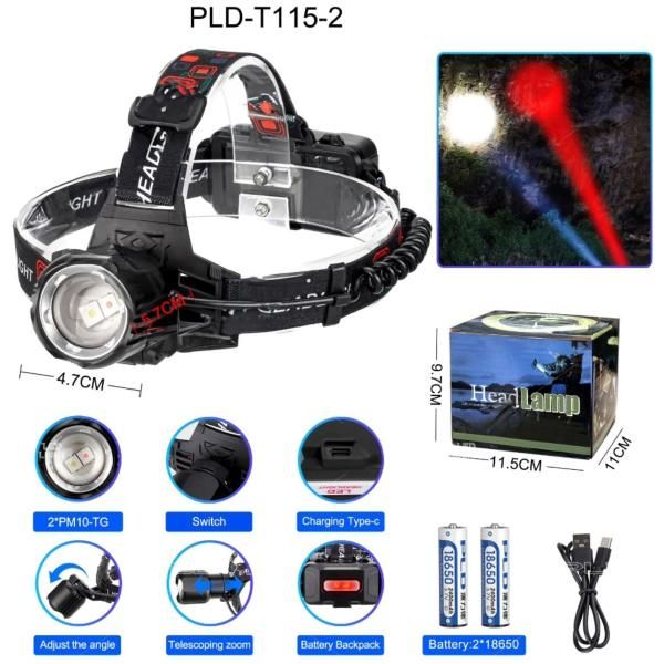 Фонарь налобный PLD-T115-2PM10-TG(white+red)