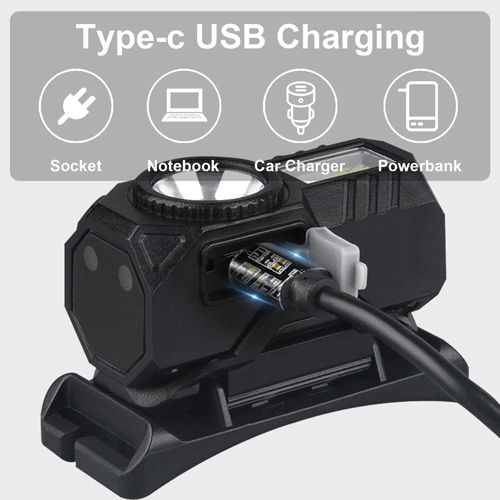 Фонарь налобный T131-XPE+3SMD(red+green+blue+UV), Motion Sensor, Li-Ion аккум, магнит, клипса, ЗУ Type-C, Box