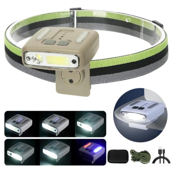 Ліхтар налобний W6129-XPE+COB(RGB), Motion Sensor, Li-Ion акум., індексація заряда, кліпса, ЗУ Type-C, чехол