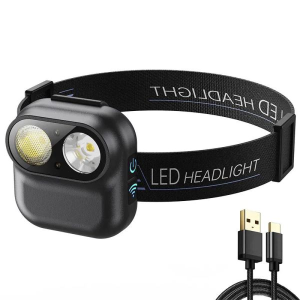 Фонарь налобный W809-2XTE, Motion Sensor, Li-Ion аккумулятор, ЗУ Type-C, магнит, клипса