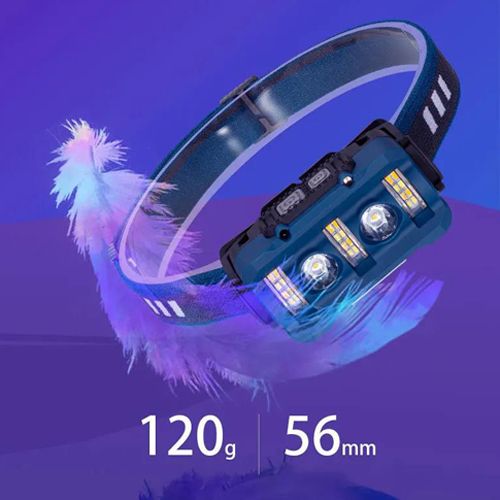 Фонарь налобный W-6112A-2XPE+12SMD+6SMD(white+red), Motion Sensor, Li-Ion аккум., индикация заряда, ЗУ Type-C, Box
