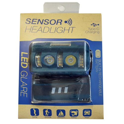 Фонарь налобный W-6112A-2XPE+12SMD+6SMD(white+red), Motion Sensor, Li-Ion аккум., индикация заряда, ЗУ Type-C, Box