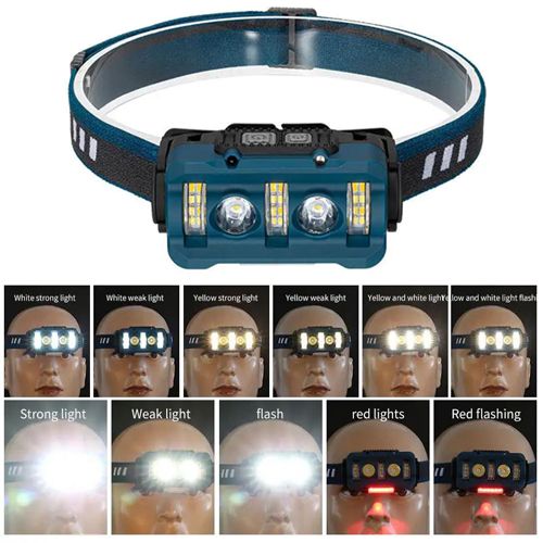 Фонарь налобный W-6112A-2XPE+12SMD+6SMD(white+red), Motion Sensor, Li-Ion аккум., индикация заряда, ЗУ Type-C, Box