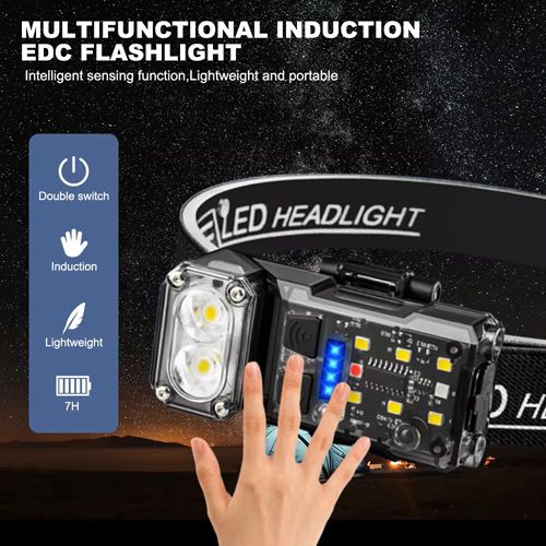 Фонарь налобный X52-2LED+6SMD(RGB), Motion Sensor