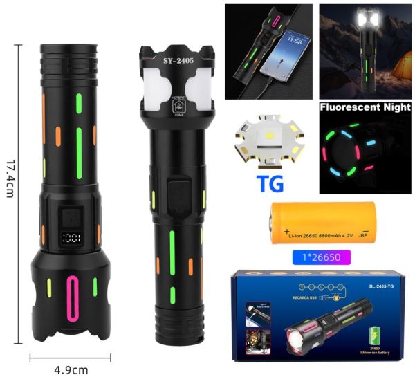 Ліхтар NIGHT VISION FLUORESCENCE BL-2405-TG акумулятор 26650, power bank, індикація заряду, Type-C