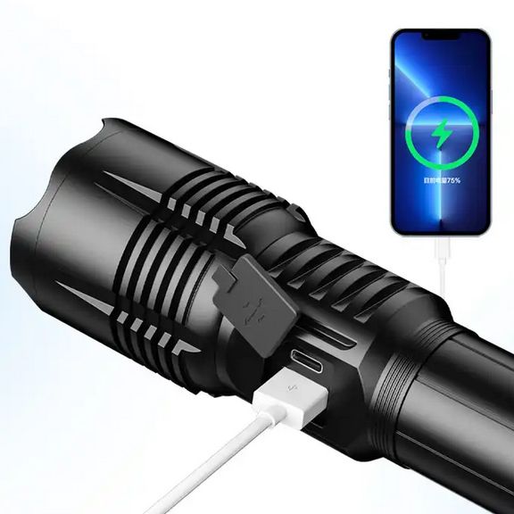 Ліхтарик ручний PLD-501 WHITE LASER LED PM10-TG, 1х26650, Power bank, Waterproof, індикація заряду, ЗУ Type-C