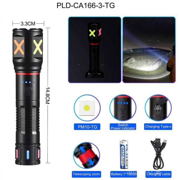 Ліхтарик ручний PLD CA166-3 PM10-TG, 1х18650, индикация заряда, ЗУ Type-C, zoom