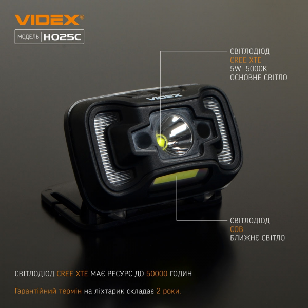 Налобний світлодіодний ліхтарик H035C VIDEX 410Lm 5000K — фото 3