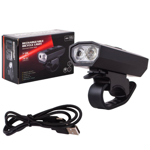Велофара BK-08/01 Pro-2XPE, ALUMINUM, индикация заряда, Waterproof, ЗУ Type-C