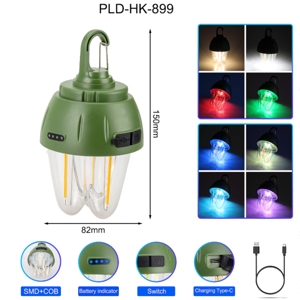 Фонарь кемпинг 899-SMD(RGB)+COB вольфрамовая лампа, Li-Ion аккум., Type-C