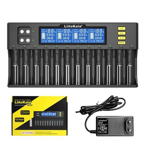 Зарядное устройство на 12 аккумуляторов LiitoKala Lii-S12 - Li-ion/LiFePO4/Ni-MH, 12x26700/ 26650/ 2170/0 18650/ AA/ 9V