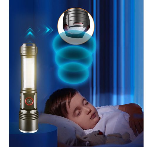 Фонарик NVF PLD-2307 WHITE LASER LED PM10-TG+COB(red+blue+yellow), Motion Sensor Li-Ion аккум., power bank, ЗУ Type-C, zoom, Box
