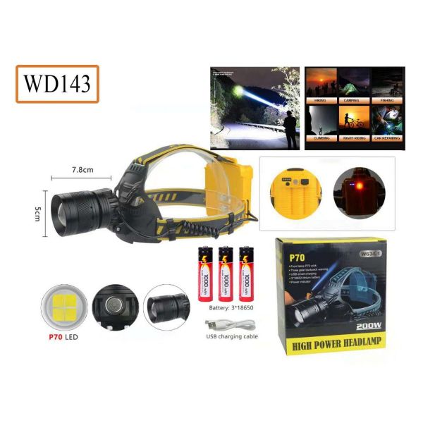 Ліхтар налобний Police WD143 P70, ЗУ microUSB