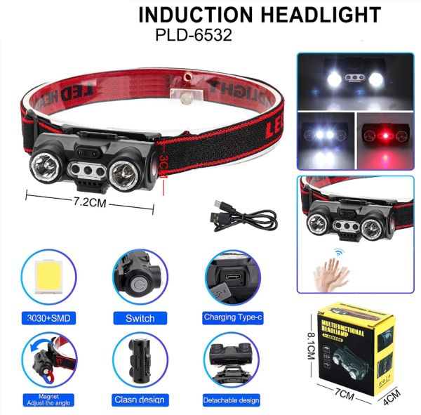 Фонарь налобный 6532-3030+SMD(WHITE+RED)