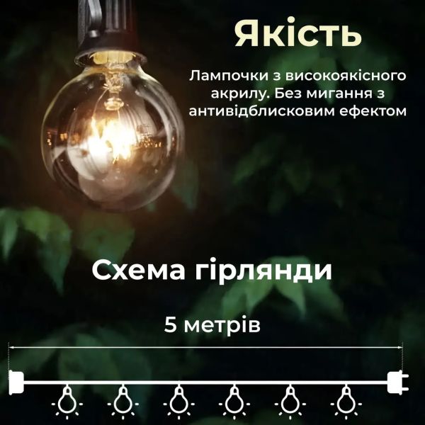 Уличная ретро-гирлянда 25 LED ламп, 9,5 м (от сети)