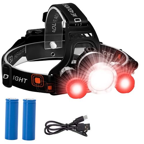 Налобный фонарь Police 3000-T6 + 2XPE(RED), 2×18650, с сигнальным светом, USB-Type-C