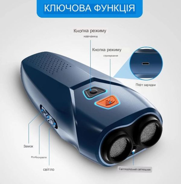 Ультразвуковий відлякувач собак 3в1 з фонариком Ultrasonic PU70 з індикатором зарядки та акумулятором від USB