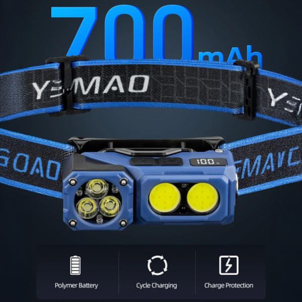 Налобний ліхтар YEMAO YM-T615, 500 LM, акумулятор 700 mAh, з червоним світлом