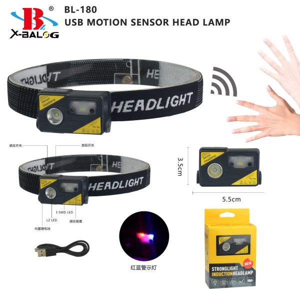 Фонарик налобный BL-180 COB Sensor