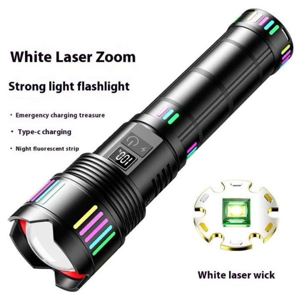 Фонарь NIGHT VISION FLUORESCENCE C203 WHITE LASER LED GT-50W, 8x18650, Power Bank, ЗУ Type-C