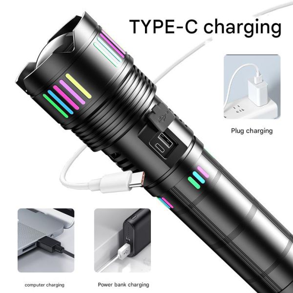 Фонарь NIGHT VISION FLUORESCENCE C203 WHITE LASER LED GT-50W, 8x18650, Power Bank, ЗУ Type-C