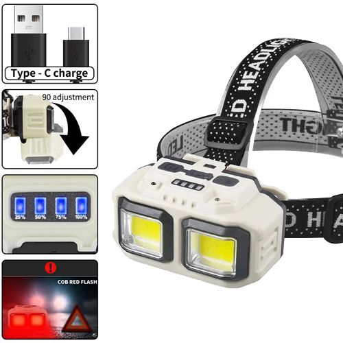 Ліхтар налобний HX-816S-2COB(white+red)