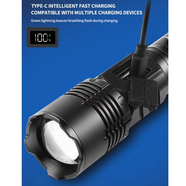 Фонарь COB18-WHITE LASER LED PM10-TG+COB, 1x18650, power bank, магнит, ЗУ Type-C