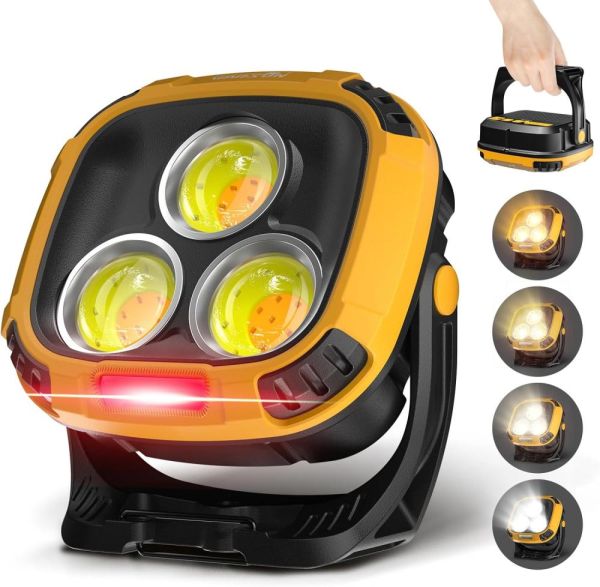 Кемпинговый фонарь W891-1-3COB (White+Yellow) + 5SMD (Red), Power Bank, 2×18650, Type-C, магнит, крюк