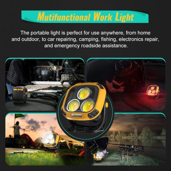 Кемпинговый фонарь W891-1-3COB (White+Yellow) + 5SMD (Red), Power Bank, 2×18650, Type-C, магнит, крюк