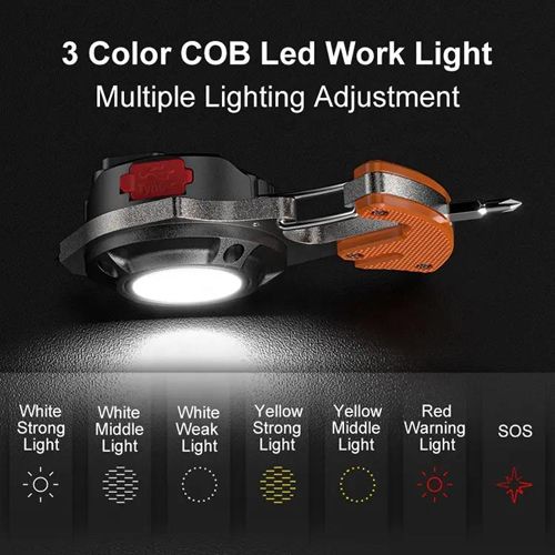 Аккумуляторный LED фонарик W5143-COB(white+yellow+red), multitool, Li-Ion аккум., магнит, карабин, отвертка, ЗУ Type-C