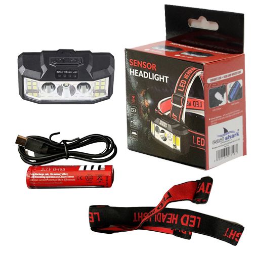 Фонарь налобный XBL 910A-XPE+12SMD(white+red), Motion Sensor, 1x18650, индикация заряда, ЗУ Type-C